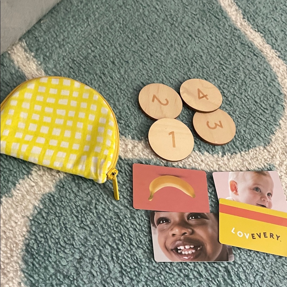 Lovevery Yellow Credit card and Coin Pouch with Educational Cards